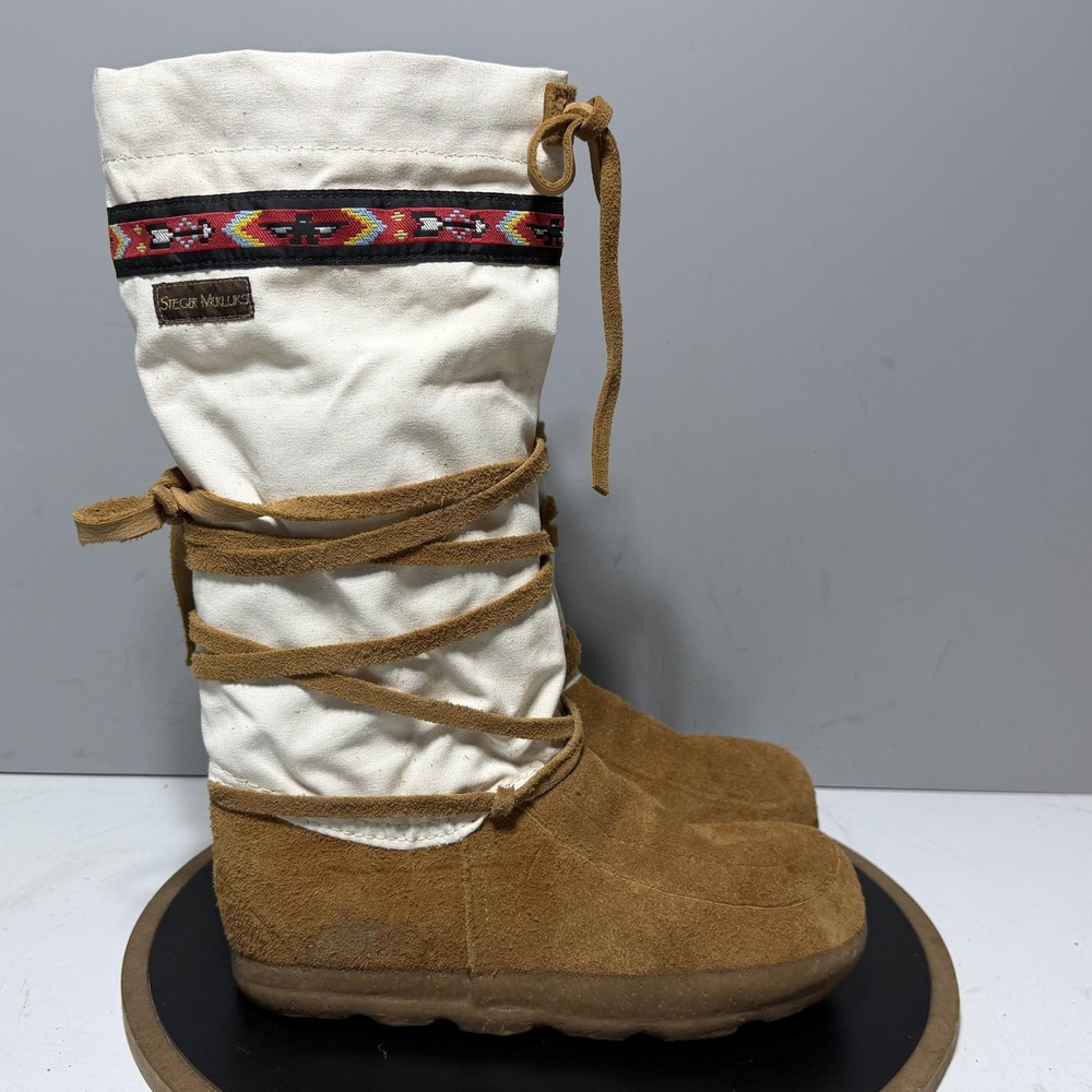 Steger Mukluks Boots Womens Size 9 Brown Arctic Ribbon Moosehide Snow Winter